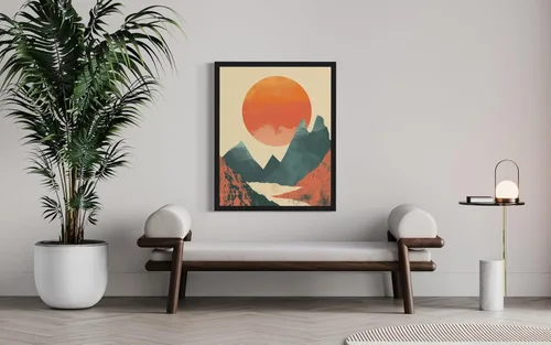 Miniatura 3 de Póster de paisaje, arte de pared retro vintage, galería de pintura de la naturaleza 22 (montañas Ades, 11 x 14 pulgadas, marco negro)