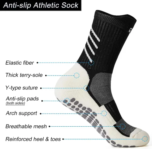 Miniatura 2 de 2.0 Calcetines atléticos antideslizantes para hombres y mujeres, calcetines de fútbol para yoga, correr..