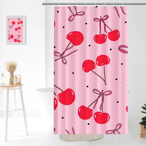 Miniatura 8 de Decoración de baño hippie retro, cortina de ducha de vaca y fresa, tela de poliéster impermeable, 72 x 72 pulgadas, albaricoque