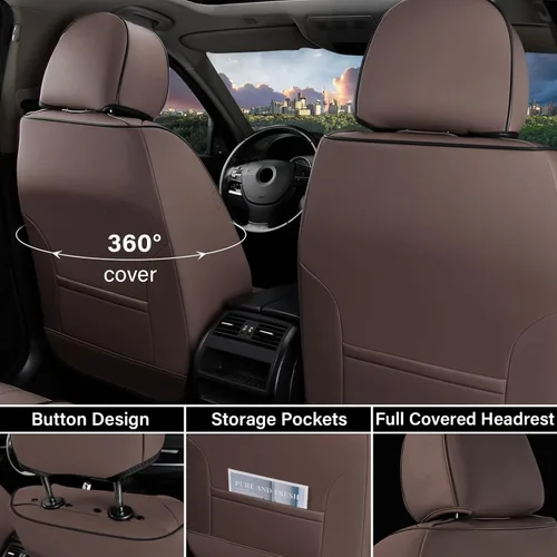 Miniatura 3 de Coverado Juego completo de fundas de asiento de automóvil, protectores de asiento de automóvil, fundas de asiento de cuero para automóviles, Café