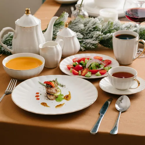 Miniatura 7 de BTaT - Juego de 6 tazas de café blancas (12 onzas), juego de tazas de café blancas de porcelana con diseño de ribete dorado, regalos de Navidad