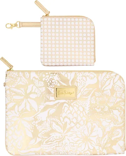 Lilly Pulitzer Funda acolchada Tech con pequeña bolsa con cremallera para accesorios, bonita funda para laptop para mujer, bolsa para tableta o