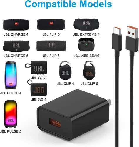 Miniatura 5 de Cargador USB para JBL Charge 4, Charge 5, JBL Flip 5, Flip 6, JBL Pulse 4, Pulse 5, Clip4, Clip5, JRPOP, Endurance Peak II, cable de cargador USB