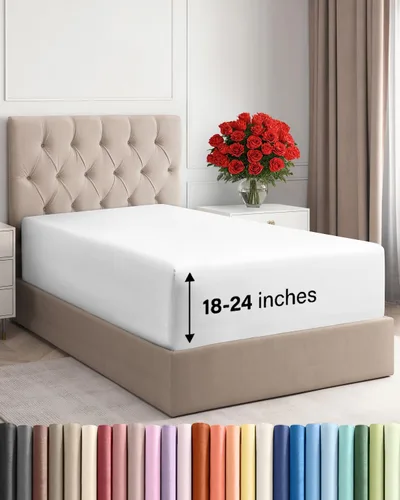 Miniatura 114 de Sábana bajera ajustable extra profunda tamaño completo – Sábana bajera individual de lujo para hotel únicamente – Se adapta fácilmente a colchones