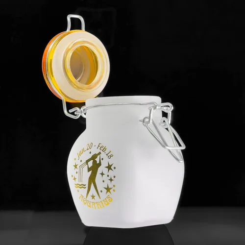 Miniatura 2 de Frasco de Almacenamiento de Vidrio Hermético a Prueba de Olores del Signo del Zodiaco, Cuarto de Onza (125ml), 3.25'' (Signo Astrológico de Acuario)