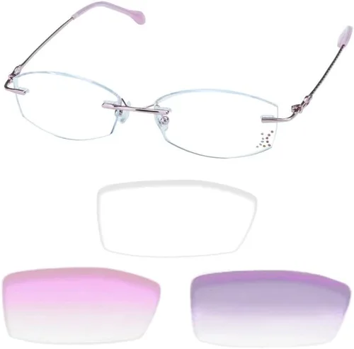 VisionGlobal Lentes de lectura con bloqueo de luz azul sin montura con lente personalizada que reducen la fatiga ocular con diamantes elegantes para