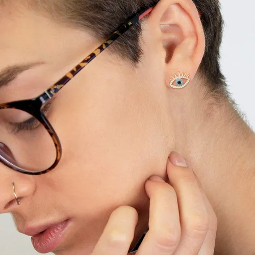 Miniatura 5 de Aretes tipo dormilona de oro de 18 quilates, delicados aretes de circonita cúbica con incrustaciones de microincrustaciones para mujer, hechos a