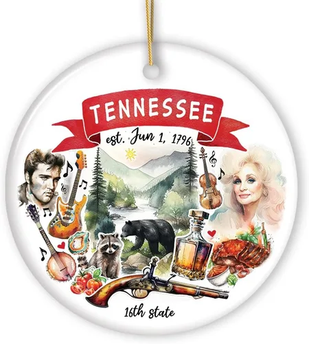 Recuerdos coleccionables de cerámica de EE. UU. - Adornos navideños artísticos con temas y monumentos estatales de Tennessee