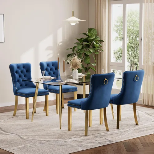 Miniatura 51 de Baysitone Juego de mesa de comedor de vidrio de 51 pulgadas para 4, juego de 5 piezas moderno de comedor, mesa de cocina rectangular de vidrio con 4