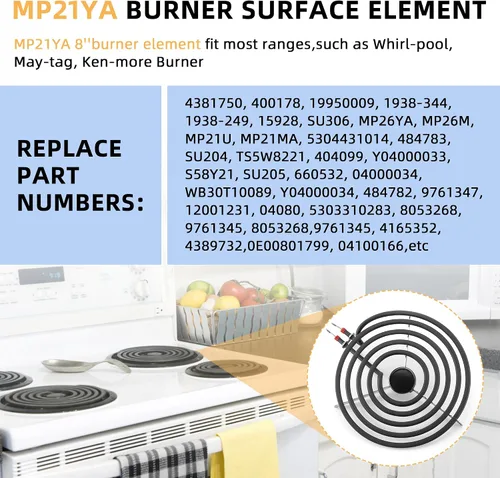 Miniatura 4 de AMI PARTS MP21YA Juego de quemadores de superficie para estufa eléctrica (8 pulgadas) Compatible con quemadores de superficie de estufa