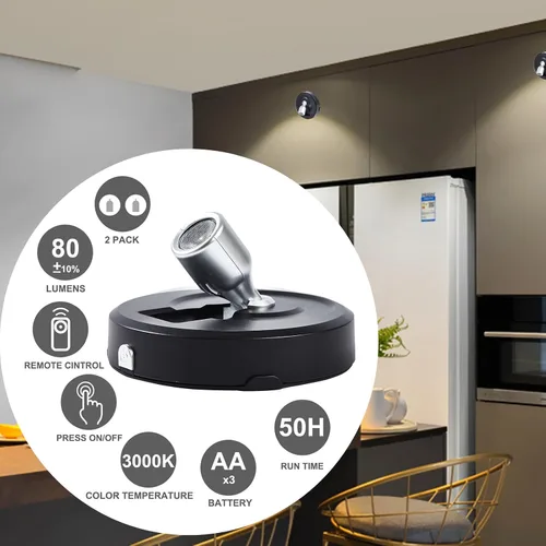 Miniatura 3 de Focos LED inalámbricos, paquete de 2 luces de acento con control remoto, luces inalámbricas de imagen con cabezal giratorio, iluminación