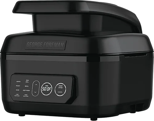 George Foreman Beyond Grill™ Parrilla eléctrica para interiores 7 en 1 con tecnología Air Fry, MCAFD800D, negro, grande