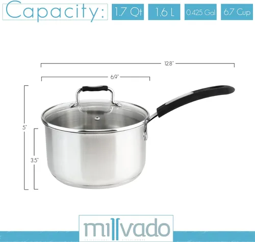 Miniatura 7 de Millvado Olla grande de acero inoxidable de 11 cuartos de galón, olla de cocción grande, tapa de vidrio transparente y marcas de medición, orificio