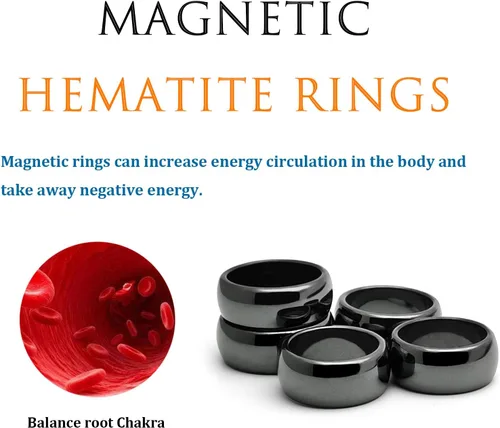 Miniatura 22 de Morchic - Anillos unisex de piedras de hematita, para equilibrar ansiedad, chakra raíz, (paquete de tamaños mixtos)