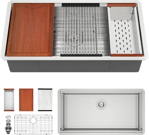 Miniatura 16 de Fregadero de cocina negro de 12 x 15 pulgadas, fregadero de barra pequeña con estación de trabajo de preparación de barra húmeda, lavabo de acero