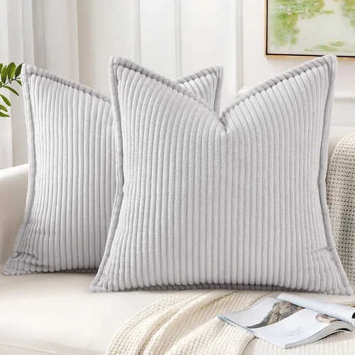 Miniatura 13 de Mecatny Juego de 2 fundas de almohada de pana de 16 x 16 pulgadas, fundas decorativas neutrales suaves de estilo bohemio para sofá y sala de estar