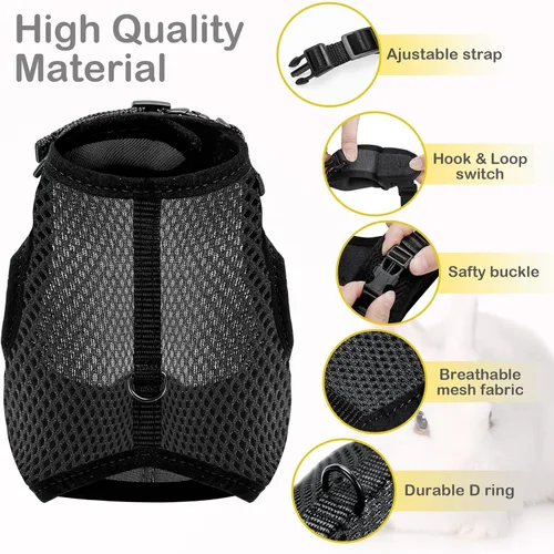 Miniatura 2 de PETTOM Arnés para conejos con correa elástica, lindo arnés ajustable con hebilla, chaleco de malla transpirable para gatitos y mascotas pequeñas