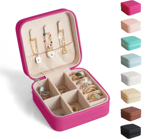 BeBeGee Joyero de viaje, mini organizador de viaje portátil, pequeñas cajas de joyería para mujeres, regalos de dama de honor y accesorios