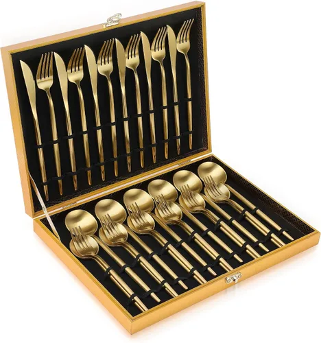 Miniatura 7 de OGORI - Juego de cubiertos dorados de 24 piezas de acero inoxidable de grado alimenticio, juego de utensilios de cocina para 6, vajilla pulida