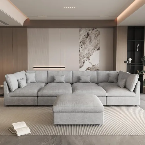 Miniatura 30 de WJShome Sofá Seccional Cloud Couch de 83 pulgadas para sala de estar, sofá seccional modular relleno de plumón, sofás en forma de L con otomana