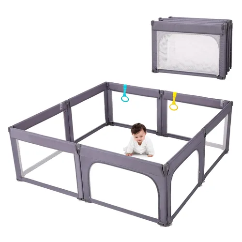 Miniatura 9 de Dora dotey Corralito gris claro para bebés y niños pequeños, plegable y ajustable, 71 x 59 x 27 pulgadas Plegable Gris Claro