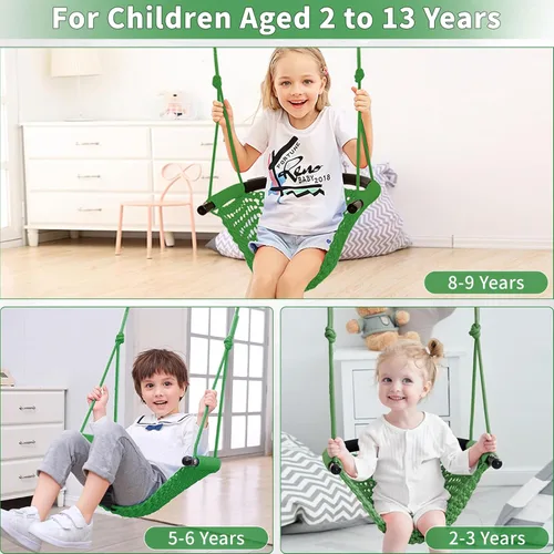 Miniatura 5 de Hi-Na Columpio de árbol para niños, asiento de columpio de cuerda ajustable para niños pequeños con ganchos a presión y correas, capacidad de 440