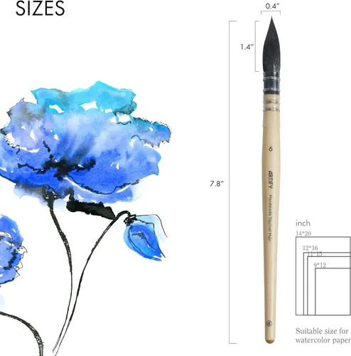Miniatura 2 de ARTIFY - Pinceles de acuarela para cabello de ardilla natural profesional, punta fina redonda, pincel de acuarela para trazos grandes, ideal