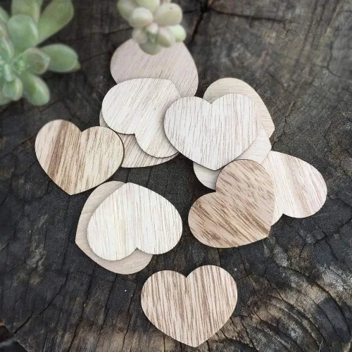 Miniatura 3 de Y&K Homish Libro de invitados de madera con corazones de madera, letrero de madera en blanco, para fiestas, paquete de 50 unidades (marrón)