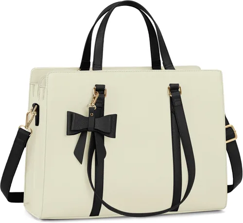Miniatura 17 de Bolsa de computadora portátil para mujer, bolsa de mano para laptop de 15.6 pulgadas, bolsa de cuero impermeable, maletín grande y ligero, bolsa
