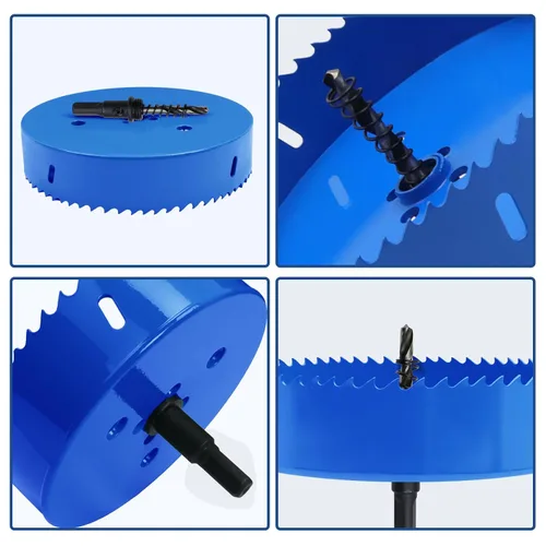 Miniatura 5 de Sierra de agujero azul de 4.53 pulgadas con eje y broca piloto, cortador de agujeros bimetálico para tableros de fibra, madera, paneles de yeso