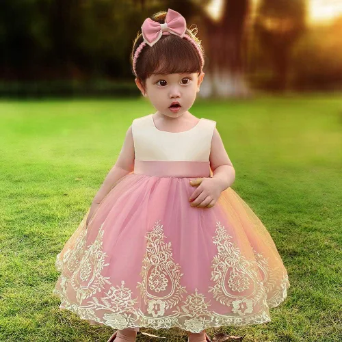 Miniatura 2 de CMMCHAAH - Vestidos de fiesta y concurso, con encaje y bordado, con lazo, tutú y diadema, para bebés y niñas, tallas 0-6T