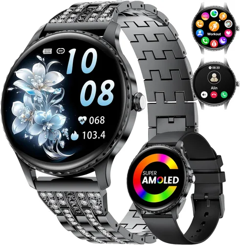 Miniatura 8 de Relojes inteligentes para mujeres con pantalla AMOLED de 1.32", llamadas por Bluetooth, 121 modos deportivos, monitor de frecuencia cardíaca