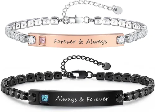 Miniatura 10 de TempBeau Pulsera para Pareja - Pulsera de Identificación Personalizada con Grabado Personalizado, Pulsera de Cuerda Trenzada para Él y Ella