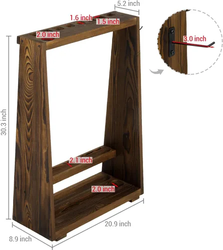 Miniatura 5 de MyGift Estante de almacenamiento de billar independiente, soporte de madera maciza vintage para taco de piscina, almacenamiento de bolas, gancho