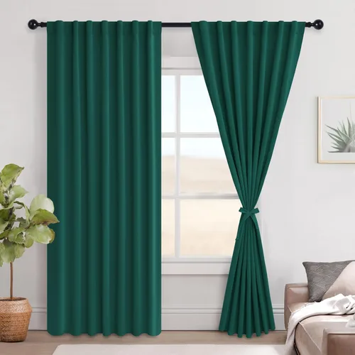 Miniatura 130 de Hiasan Cortinas opacas negras para dormitorio, cortinas opacas cortas de 45 pulgadas de largo, con aislamiento térmico, bolsillo para barra