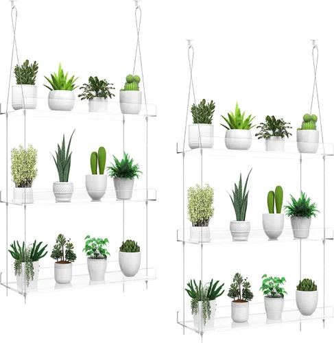 Miniatura 8 de Estantes transparentes colgantes de 2 niveles para plantas en ventanas, estante acrílico de ventana y pared para plantas para cocina, jardines