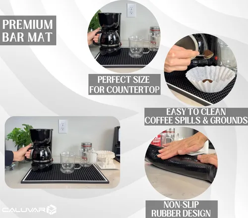 Miniatura 2 de Alfombrillas de bar para encimera con marco blanco, alfombrilla de café de silicona premium de 18x12 pulgadas, protector de almohadilla resistente