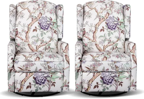 Miniatura 10 de Silla reclinable giratoria, mecedora deslizante para guardería, silla reclinable floral con respaldo de ala, silla reclinable en liquidación, silla