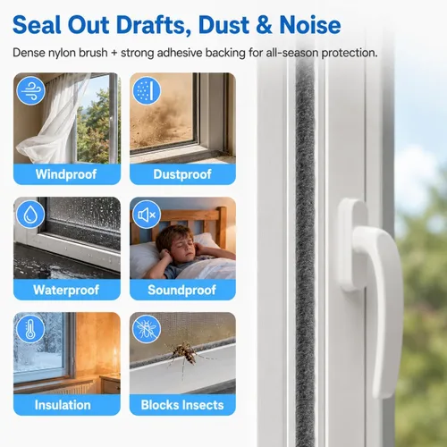 Miniatura 2 de Burlete de cepillo para puerta, autoadhesivo, para puertas correderas y ventanas, tapón de fieltro para corrientes de aire, sello de ventana a