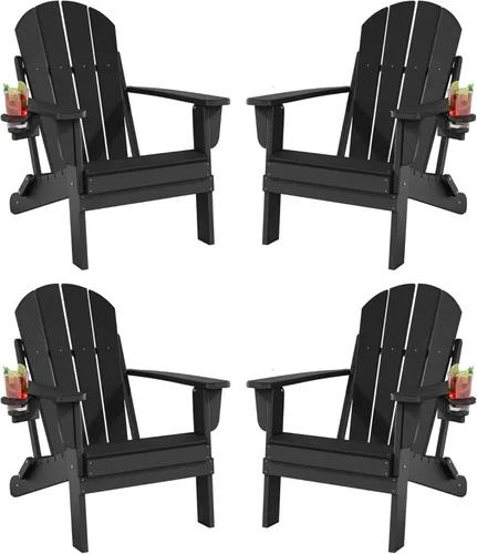 Miniatura 10 de Folding Adirondack Chairs Set, All-Weather Resistant HDPE Sturdy Outside Chairs with Cup Holder and Phone Stand, Lawn Chairs, 80% Pre-Installed Load
