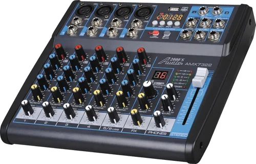 Audio2000'S AMX7303- Mezclador de audio profesional de cuatro canales con procesador USB y DSP
