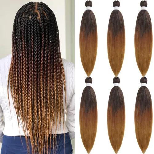 Miniatura 51 de Cabello para Trenzar Naranja Jengibre Pre-Estirado Kanekalo Cabello para Trenzar Pre-estirado 26 pulgadas Extensiones de Cabello Sintético