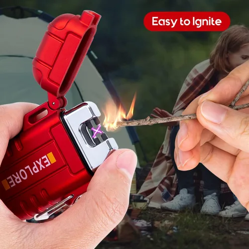 Miniatura 7 de LcFun - Encendedor impermeable, a prueba de viento, recargable por USB, plasma, sin llama, eléctrico, con cordón, para supervivencia, táctico, EDC