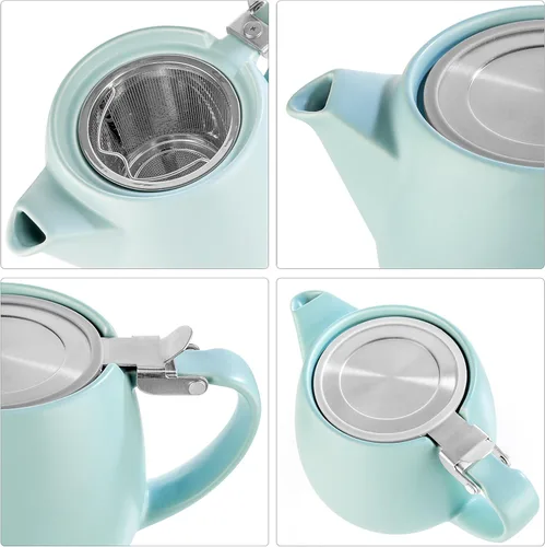 Miniatura 3 de Tealyra - Tetera pequeña de porcelana Pluto gris - 540ml (1-2 tazas) - Acabado único - Tapa de acero inoxidable e infusor extra fino para preparar