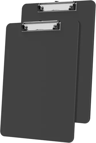 Miniatura 18 de Portapapeles de plástico, tablero de clip negro A4 de 8.5 x 11 pulgadas para aula, estudiantes, niños, mujeres, tamaño 9 x 12.5 pulgadas con clip