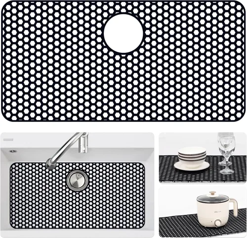 Miniatura 43 de Bestjing Tapete de silicona para fregadero - Protectores para fregadero de cocina con drenaje central, accesorio de rejilla de cocina de 26" x 14