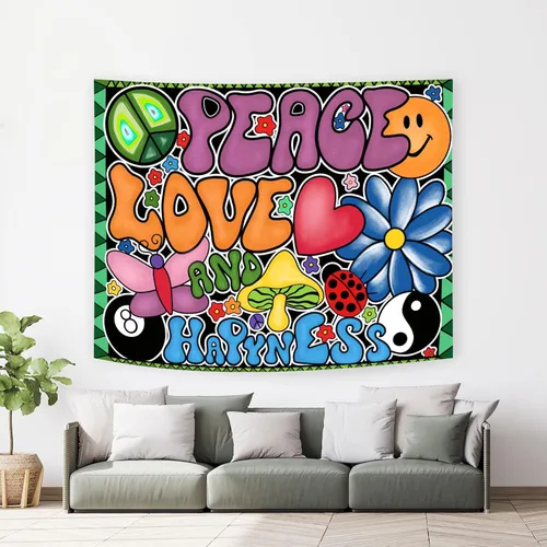 Miniatura 5 de Yanikki Tapiz de pared con signo de paz hippie de 50 x 60 pulgadas, diseño retro de los años 70 para colgar en la pared, decoración bohemia estética