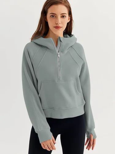 Miniatura 2 de WYNNQUE Sudadera corta con capucha para mujer, manga larga, forro polar, media cremallera, ropa de otoño