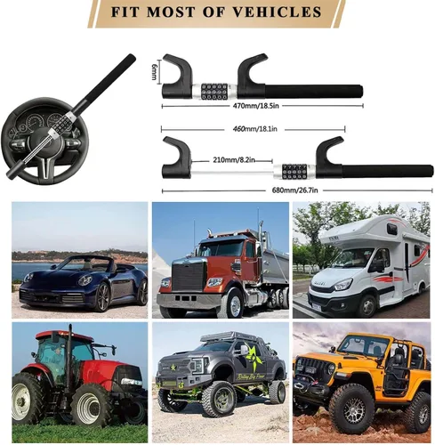 Miniatura 8 de Cerradura de volante, dispositivo antirrobo para automóvil, contraseña sin llave, barra de prevención de robo para automóvil, camiones, SUV