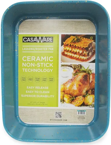 Miniatura 4 de Bandeja casaWare con revestimiento de cerámica antiadherente para lasaña o para asar, 13 x 10 x 3 pulgadas., azul Granite